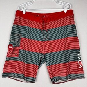 RVCA Civil Stripe 20 Mens 36 Red Blue Performance Stretch Board Shorts M3115CIL